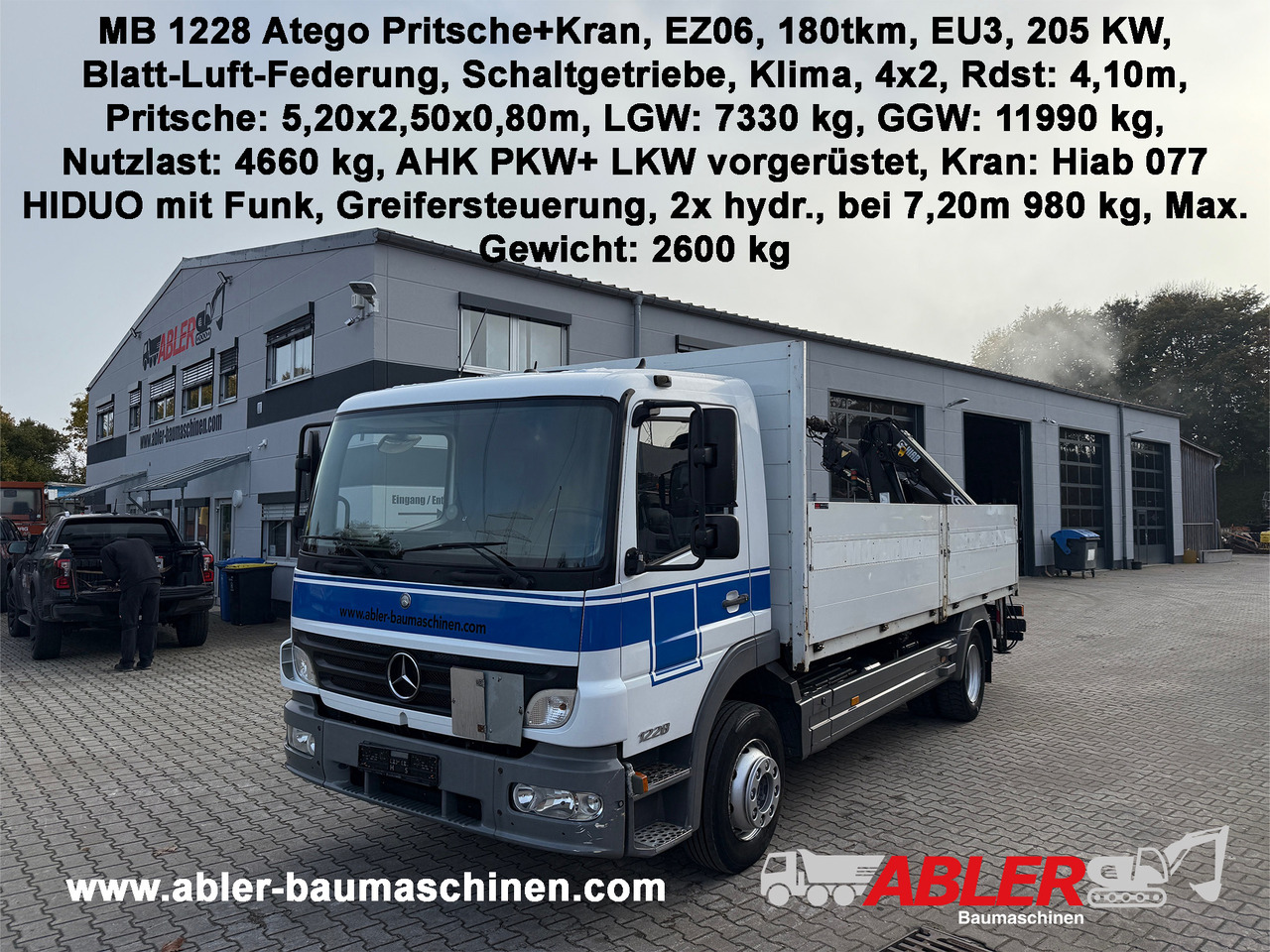 Камион со платформа, Камион со кран Mercedes-Benz 1228 Atego Pritsche+Kran Hiab 077 Funk Greifersteuerung: слика 8