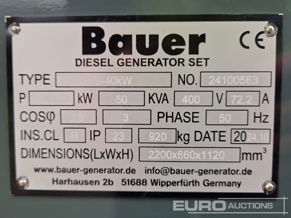 Генераторска поставка Unused Bauer GFS-40KW: слика 13