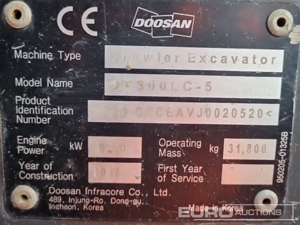 Багер гасеничар 2018 Doosan DX300LC-3: слика 44